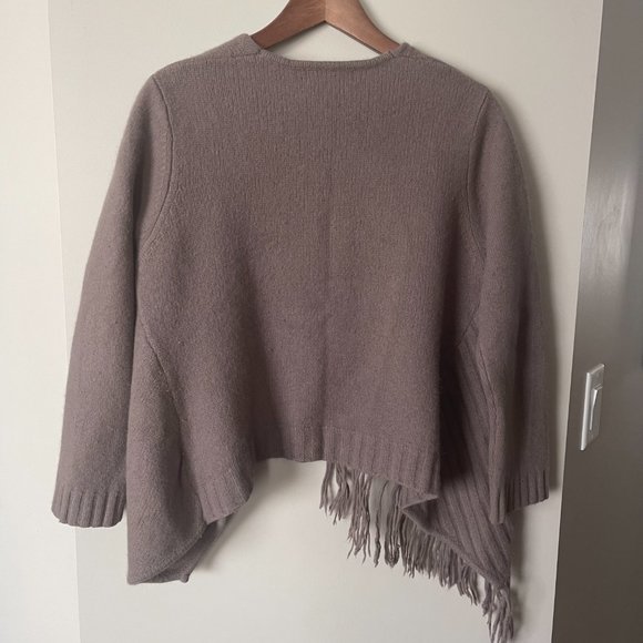 Monsoon Womens Brown Lambs Wool Angora Fringe Boxy Wrap Sweater Cardigan - Picture 2 of 3